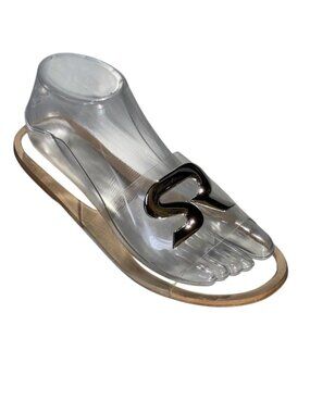 So Real Transparent Slide Sandals With SR Logo Design Slip-On Clear & Wood-Tone